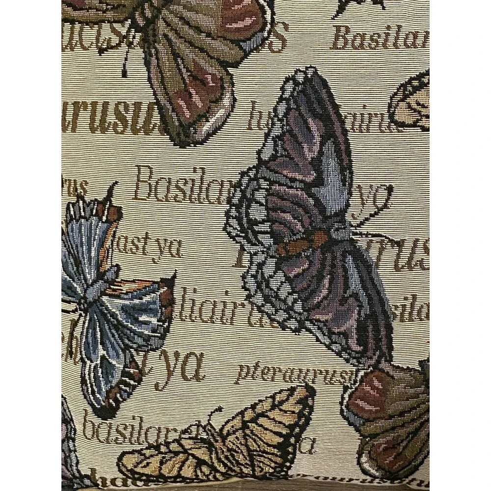 Riverdale Tapestry Throw Butterfly Pillow Butterflies Nature Fall Tan 16x16 EUC